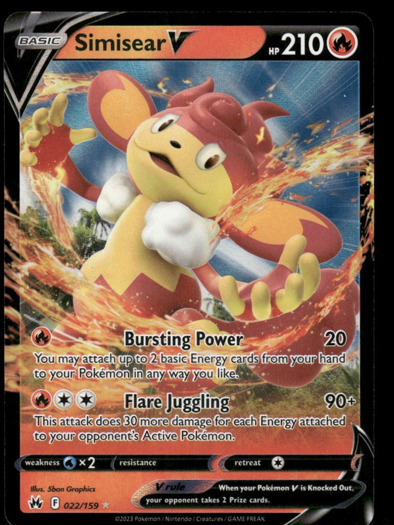 Pokemon Cards Simisear V 022/159 Crown Zenith Holo Rare V NM *30