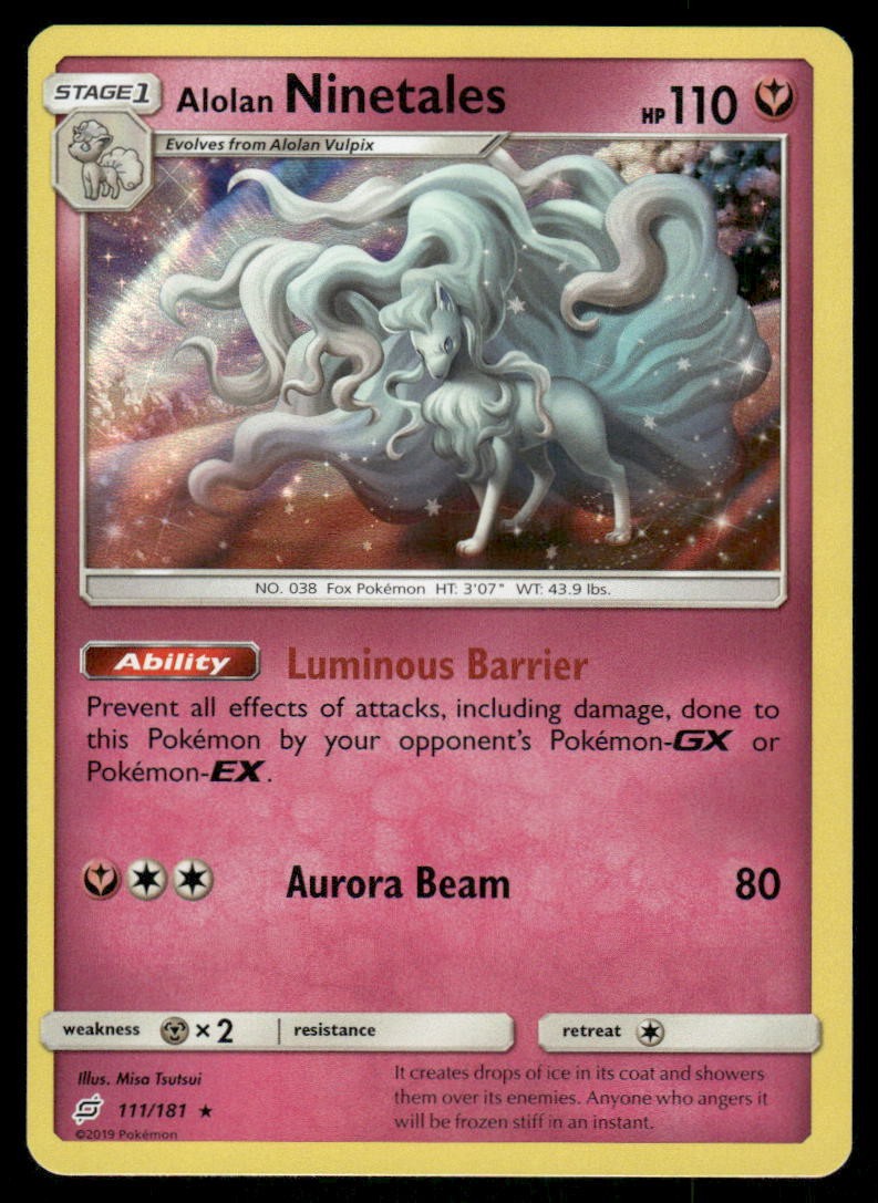 Pokemon Cards Alolan Ninetales 111/181 Team Up Sun & Moon Holo Rare NM0
