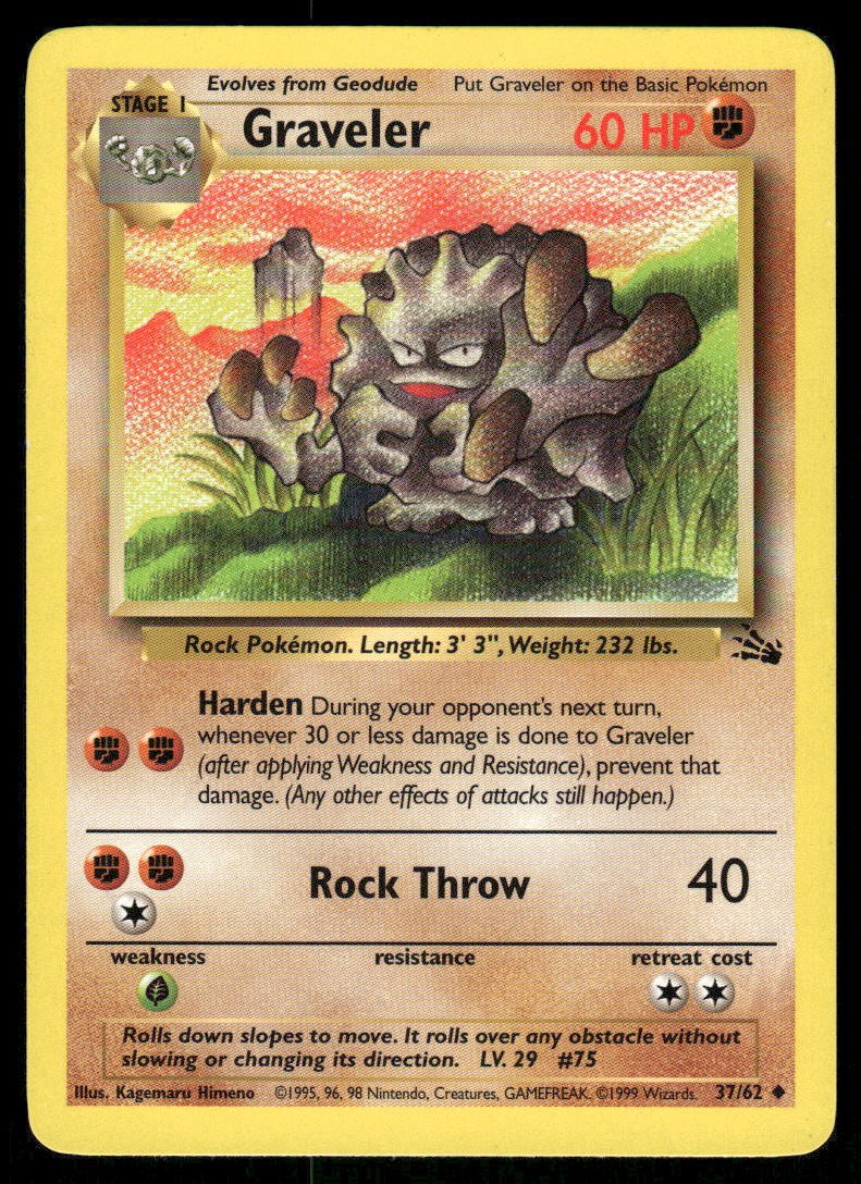 Pokemon Cards Graveler 37/62 UNLIMITED Fossil WOTC Uncommon NM0
