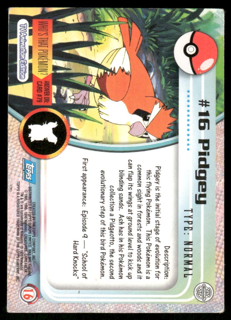 Pokemon Cards Pidgey #16 Topps Trading Cards Series 1 LP *21