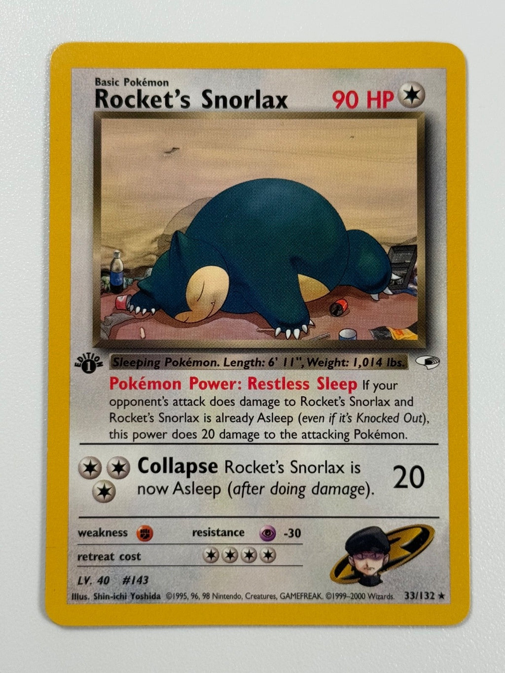Pokémon Cards Rocket's Snorlax 33/132 1ST EDITION Gym Heroes WOTC Non Holo Rare0