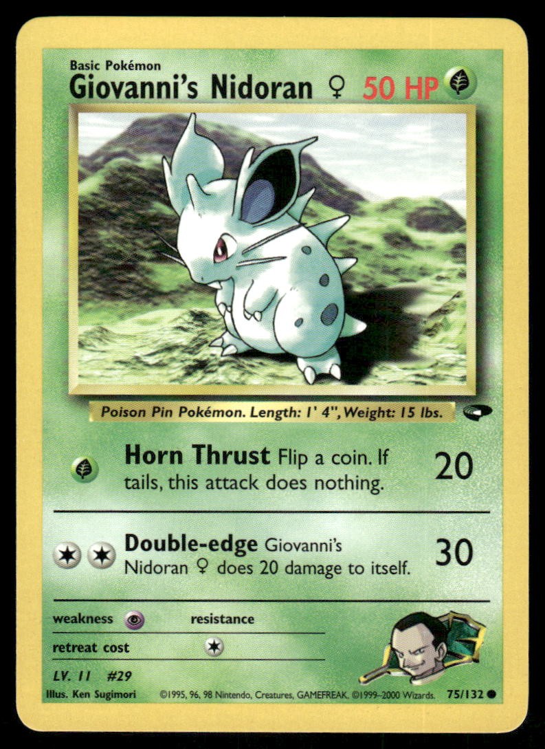 Pokemon Cards Giovanni's Nidoran F 75/132 UNLIMITED Gym Challenge WOTC Common NM0