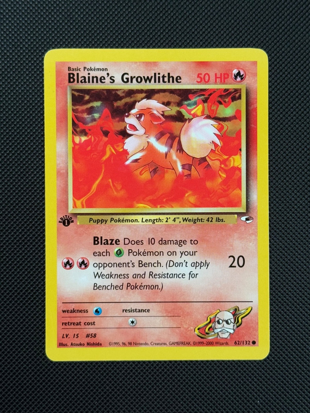 Pokémon Cards Blaine's Growlithe 62/132 1ST EDITION Gym Heroes WOTC Common1