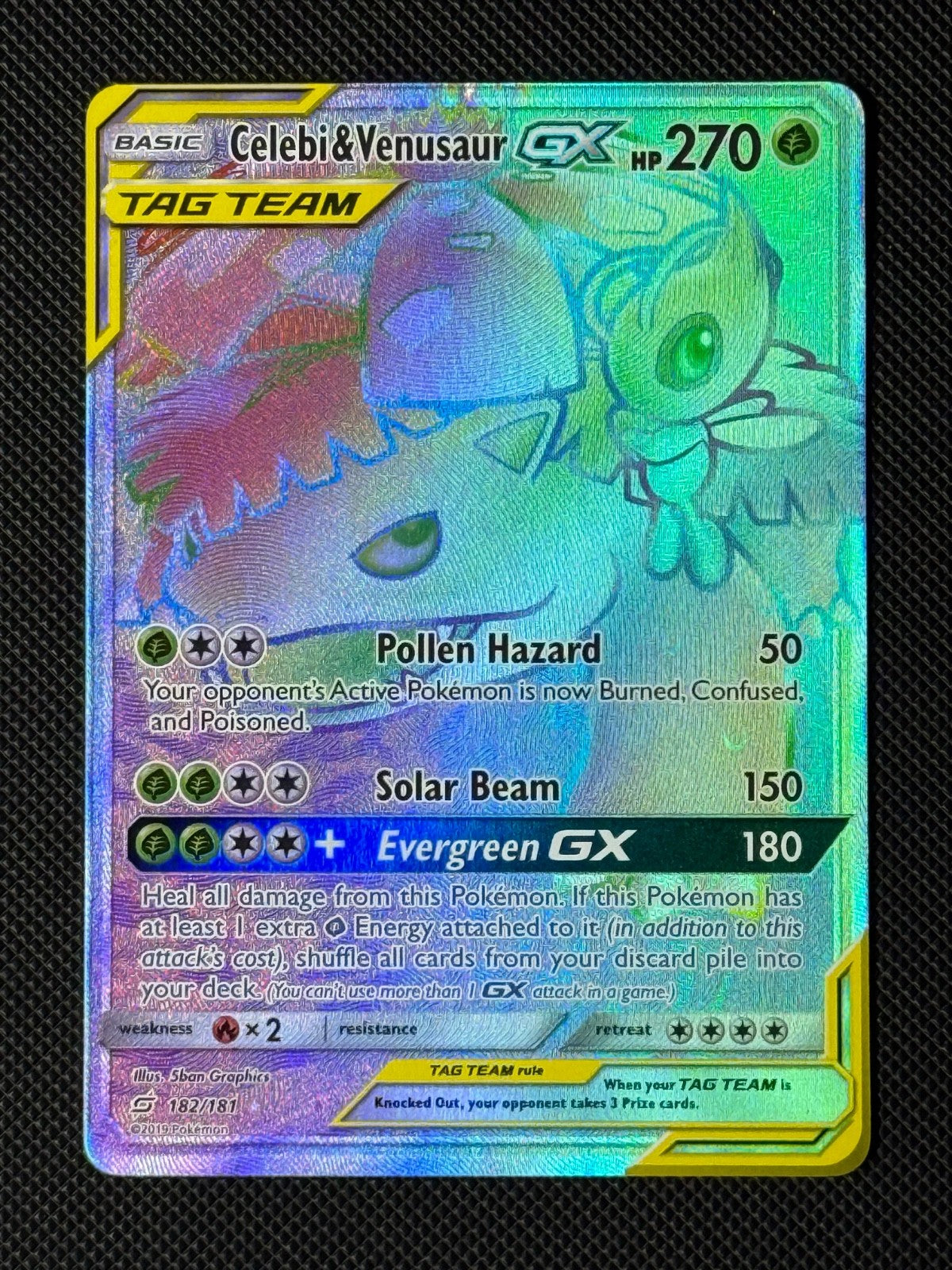 Celebi & Venusaur GX 182/181 Pokémon Card Sun & Moon Team Up Tag Team0