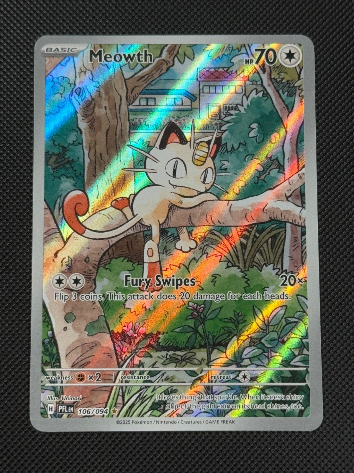 Meowth 106/094 IR Pokémon Card Mega Phantasmal Flames Holo Rare0