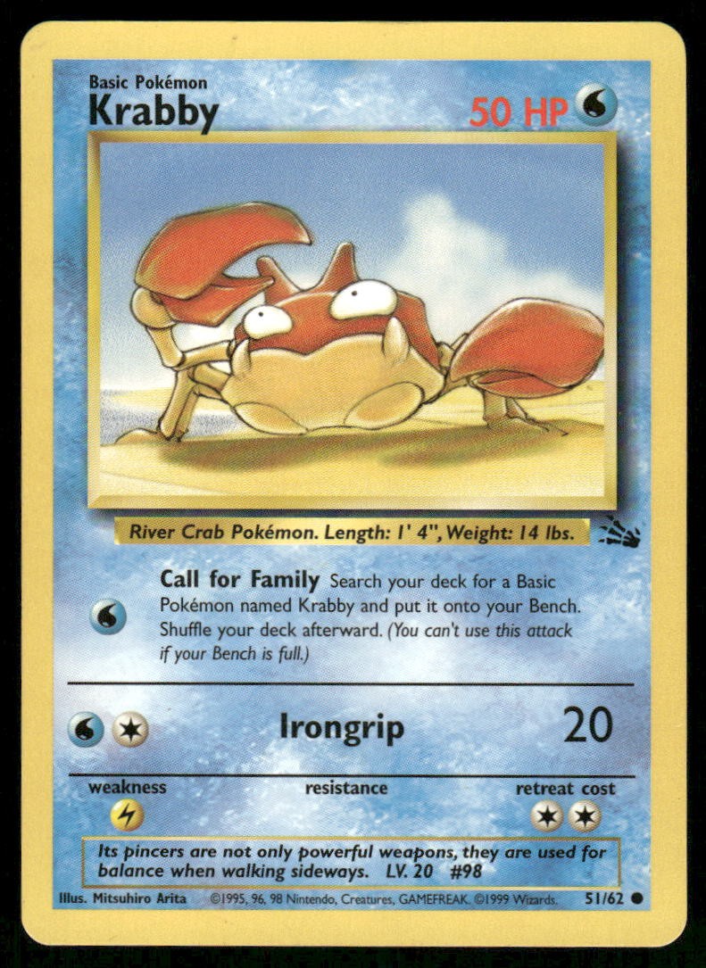 Pokemon Cards Krabby 51/62 UNLIMITED Fossil WOTC Common NM *20