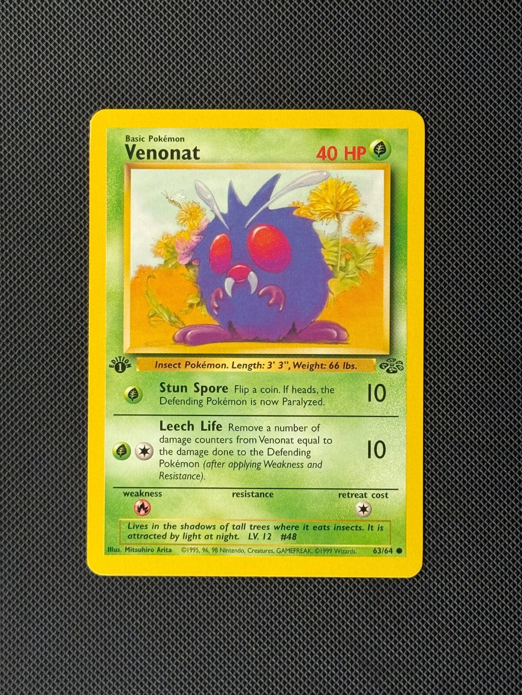 Venonat 63/64 1st Edition Pokémon Card Jungle Common WOTC NM0