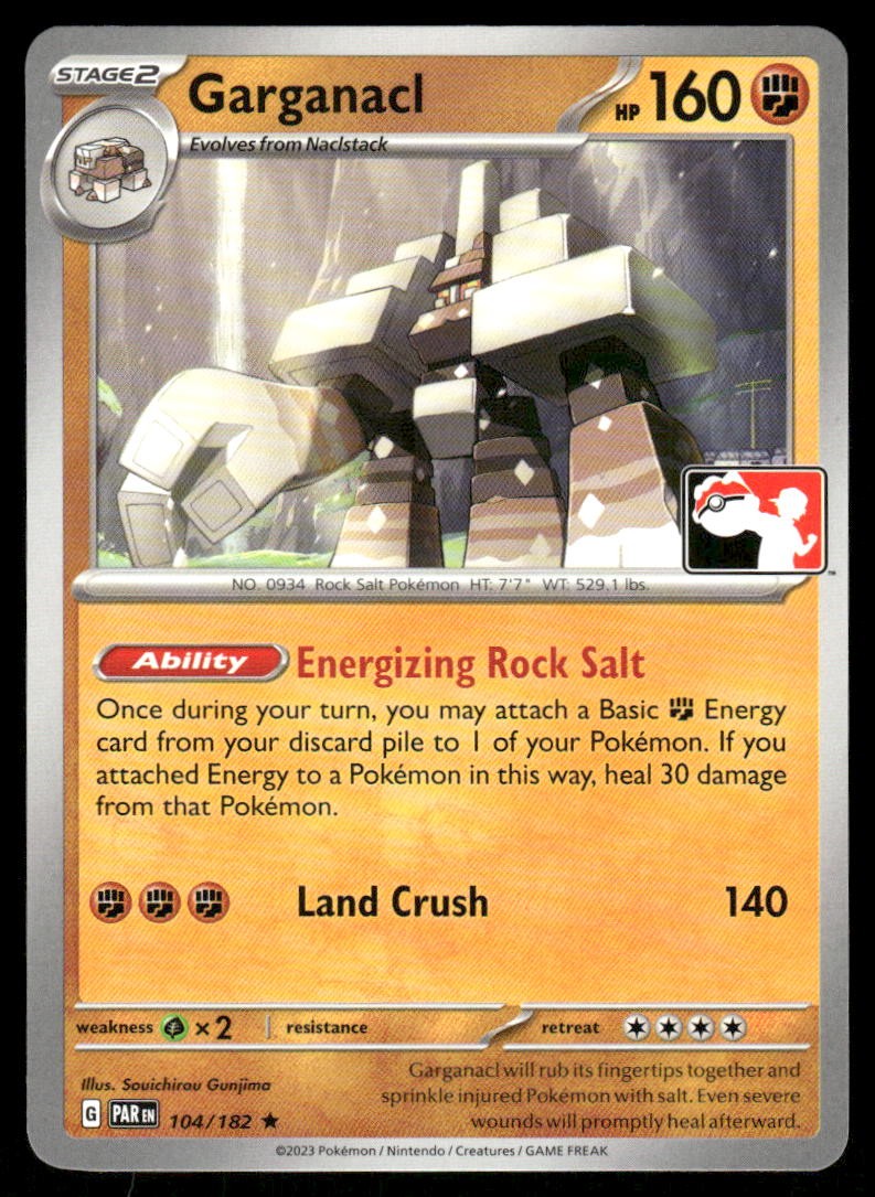 Pokemon Cards Garganacl 104/182 PRIZE PACK Paradox Rift Rare NM0