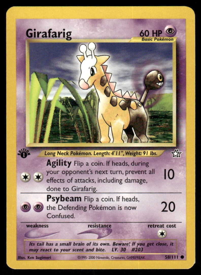 Pokemon Cards Girafarig 58/111 1ST EDITION Neo Genesis Common LP0