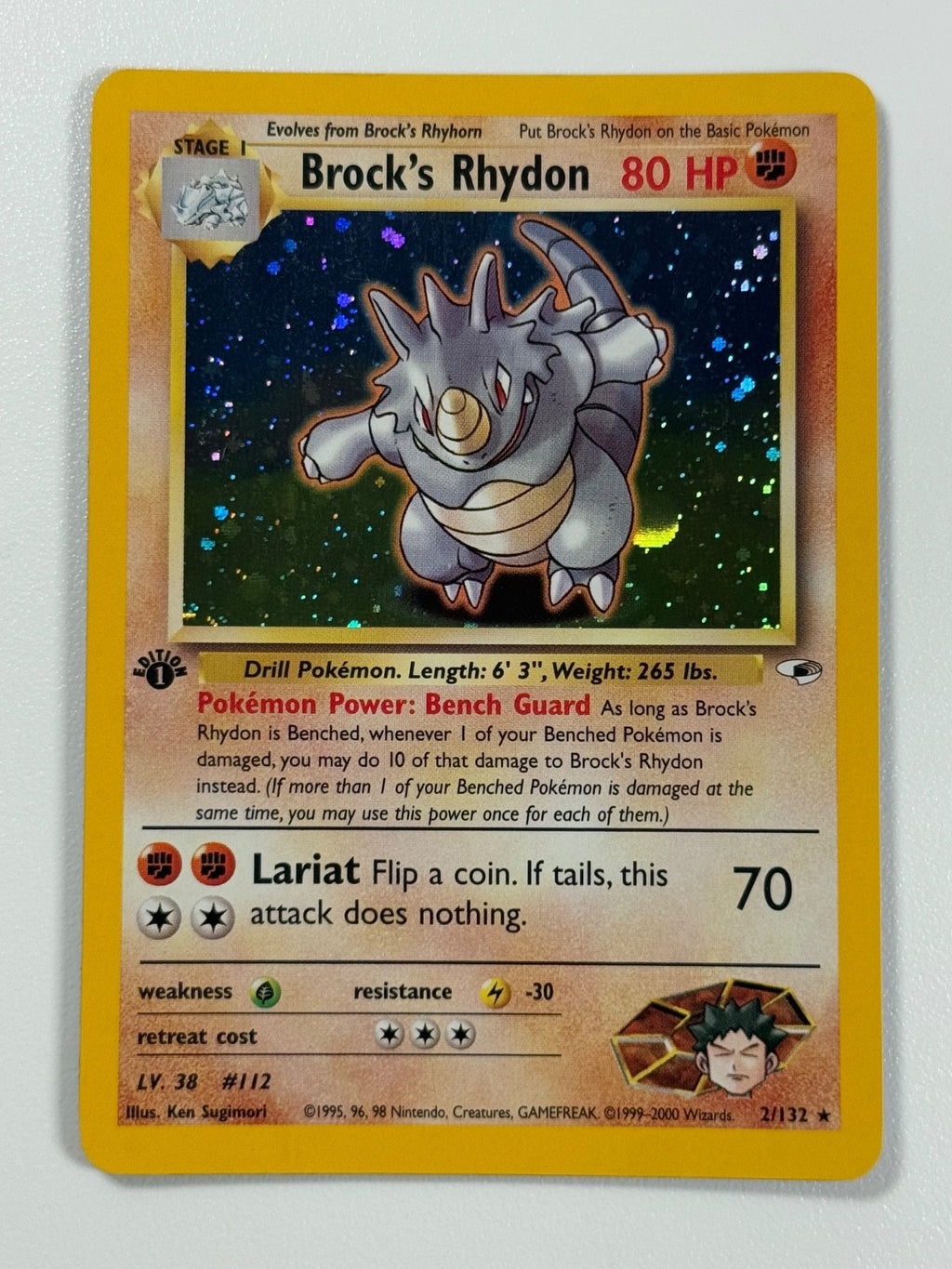Pokémon Cards Brock's Rhydon 2/132 1ST EDITION Gym Heroes WOTC Holo Rare0