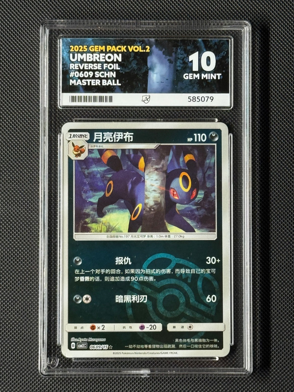 ACE 10 Umbreon 0609/15 Chinese Pokémon Card CBB2C GEM Pack Vol.2 GEM MINT0