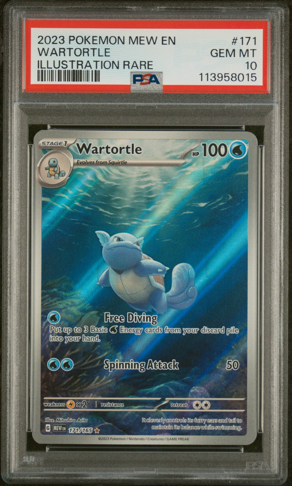 Pokemon Card Wartortle 171/165 Illustration Rare Pokémon 151 PSA 100