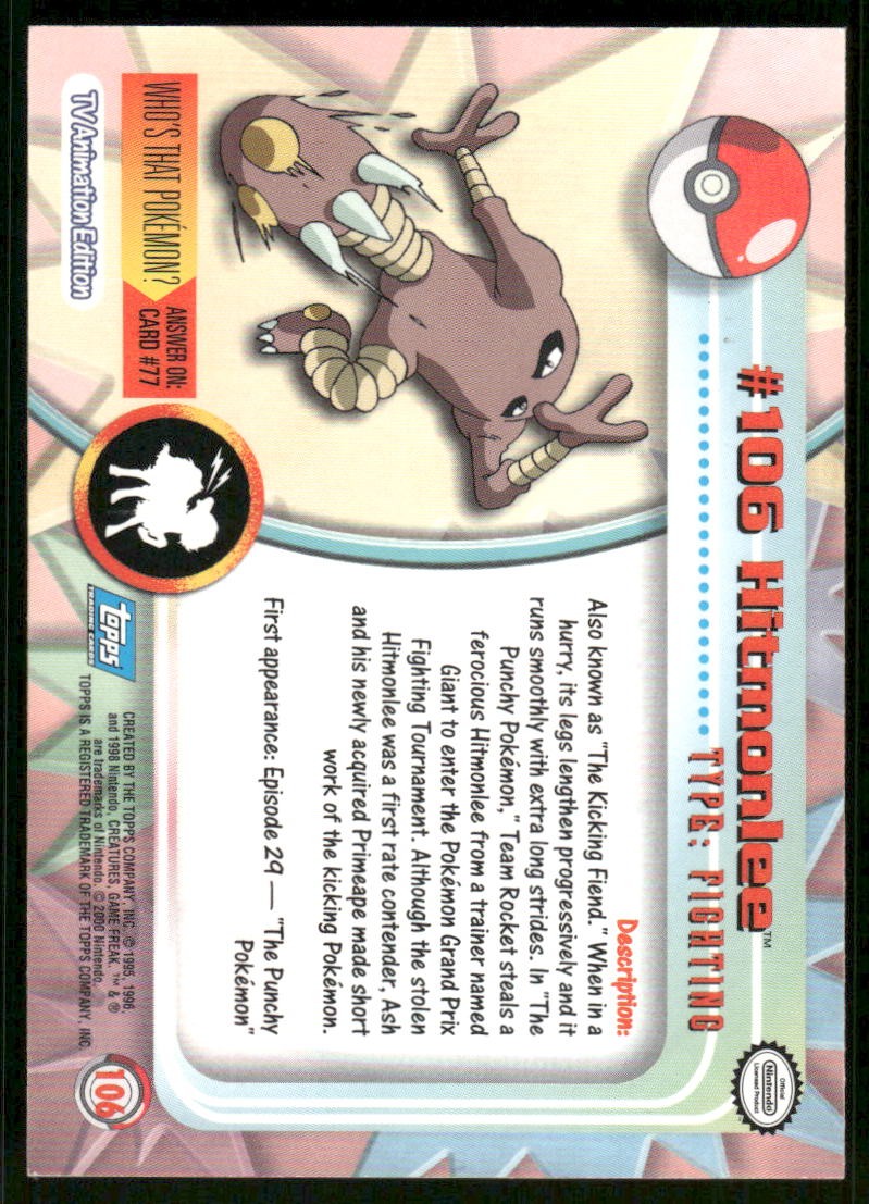 Pokemon Cards Hitmonlee #106 Topps Trading Cards Series 2 NM *51