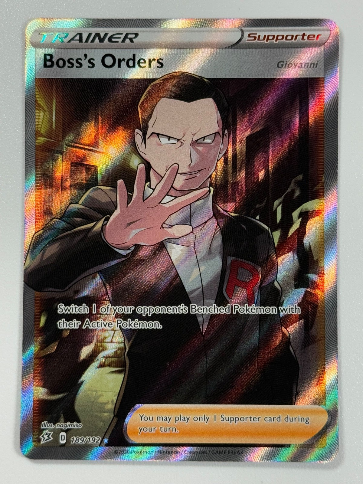 Pokémon Cards Boss's Orders 189/192 Rebel Clash Sword & Shield Full Art Trainer 0