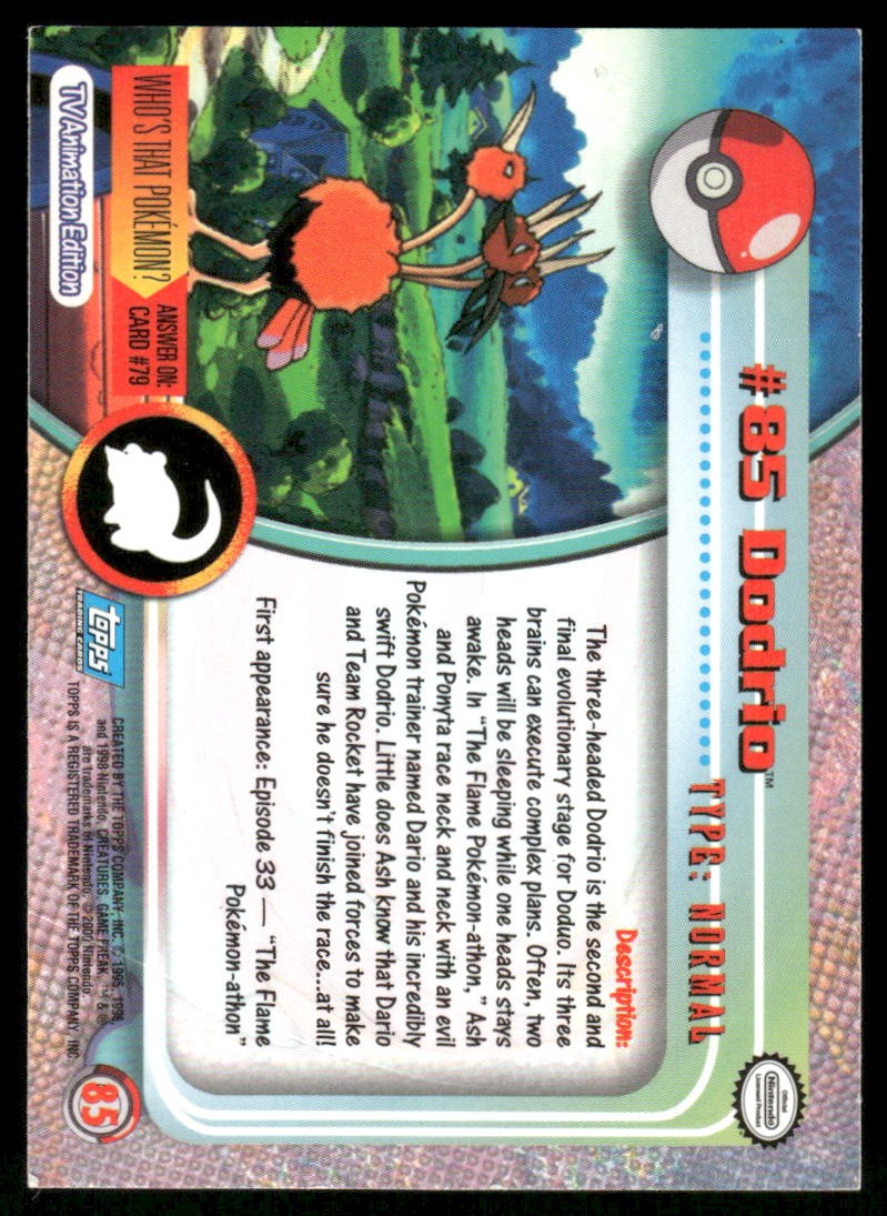 Pokemon Cards Dodrio #85 Topps Trading Cards Series 2 NM *31
