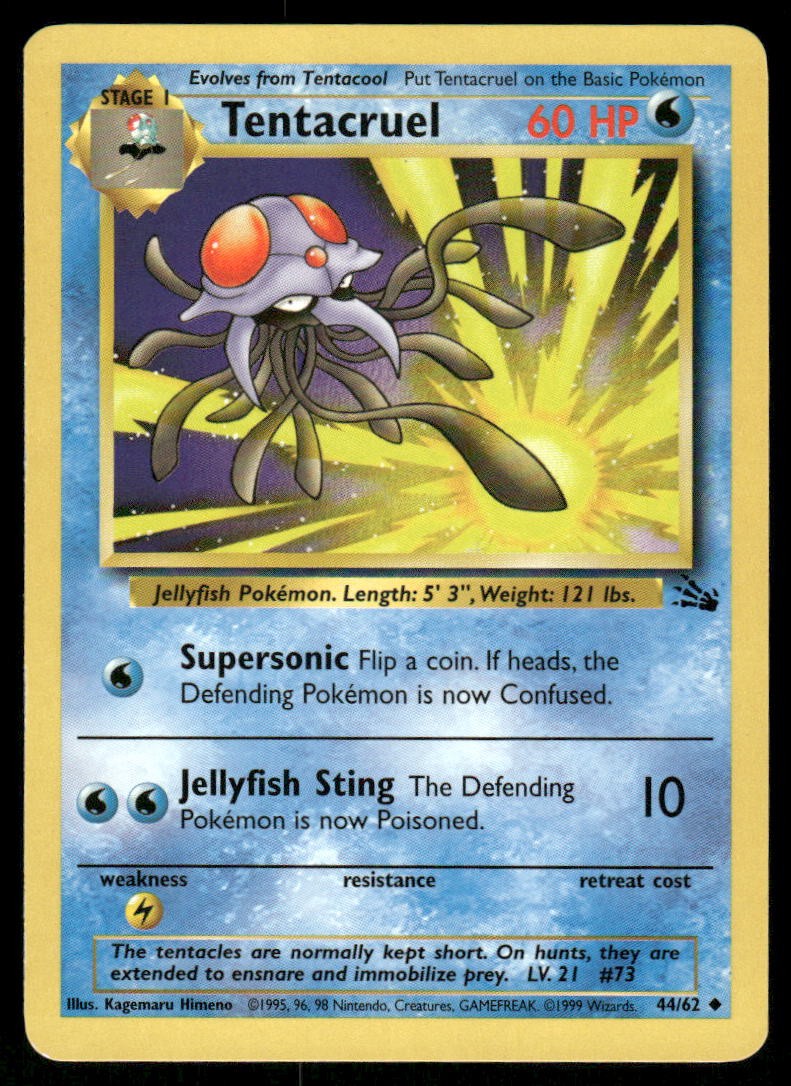 Pokemon Cards Tentacruel 44/62 UNLIMITED Fossil WOTC Uncommon LP0