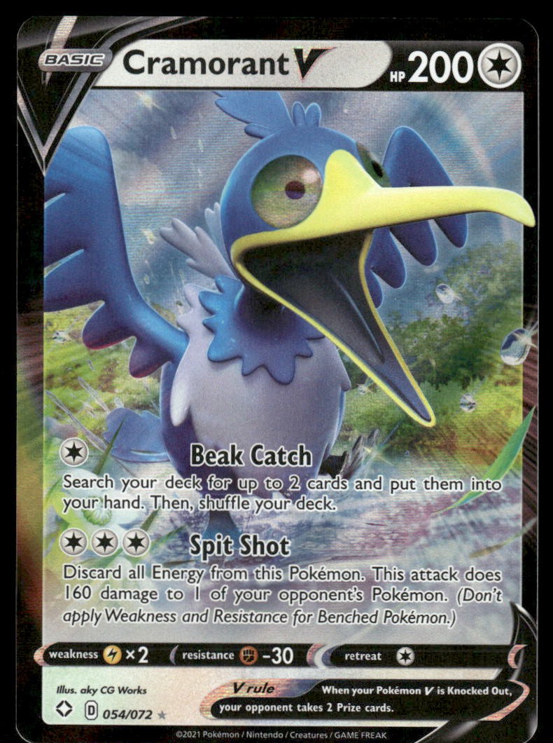 Pokemon Cards Cramorant V 054/072 Shining Fates Holo Rare V NM0