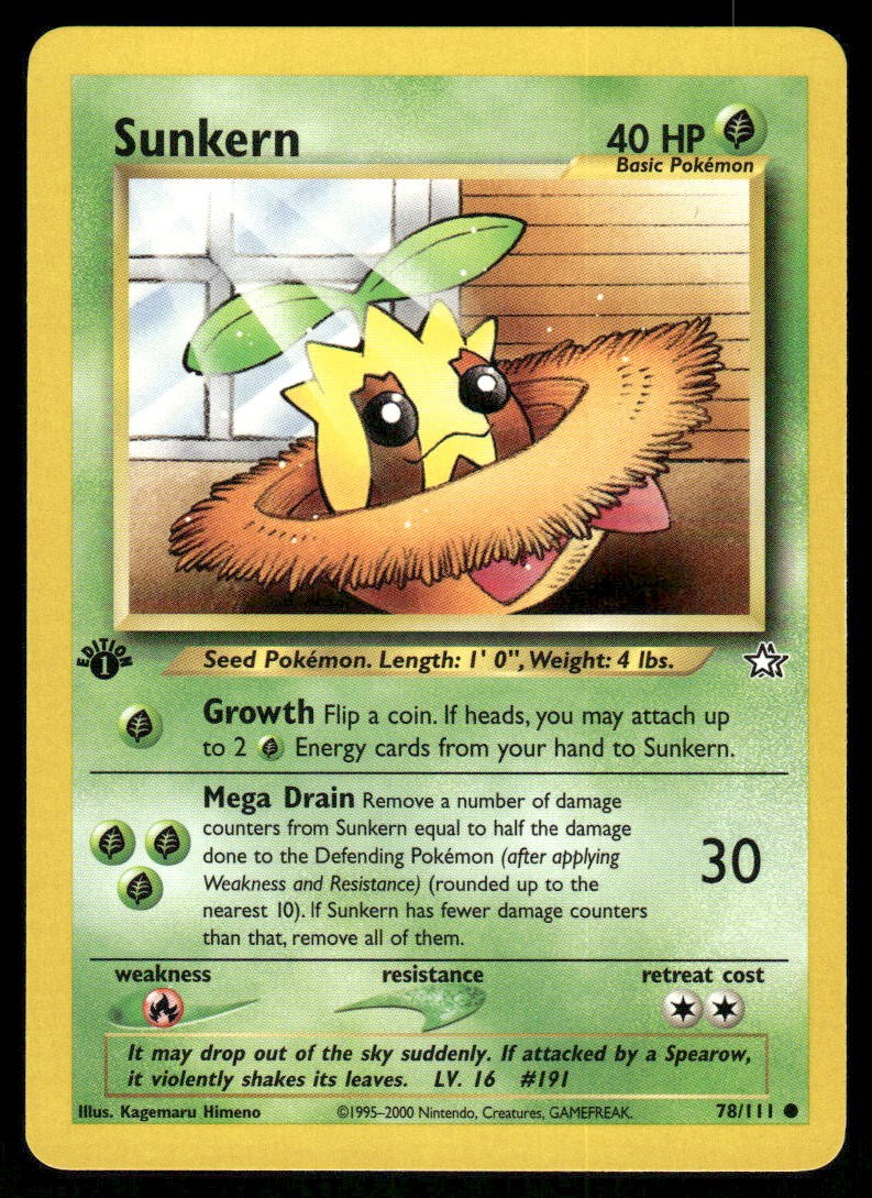 Pokemon Cards Sunkern 78/111 1ST EDITION Neo Genesis WOTC Common NM0