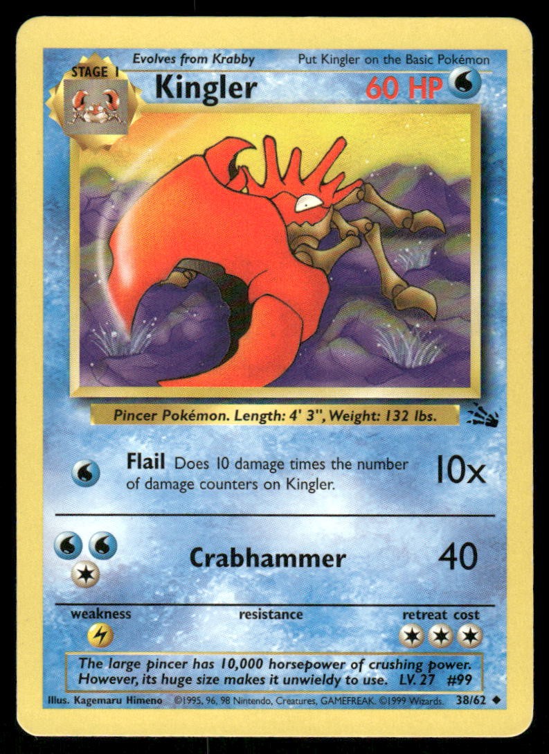 Pokemon Cards Kingler 38/62 UNLIMITED Fossil WOTC Uncommon LP0