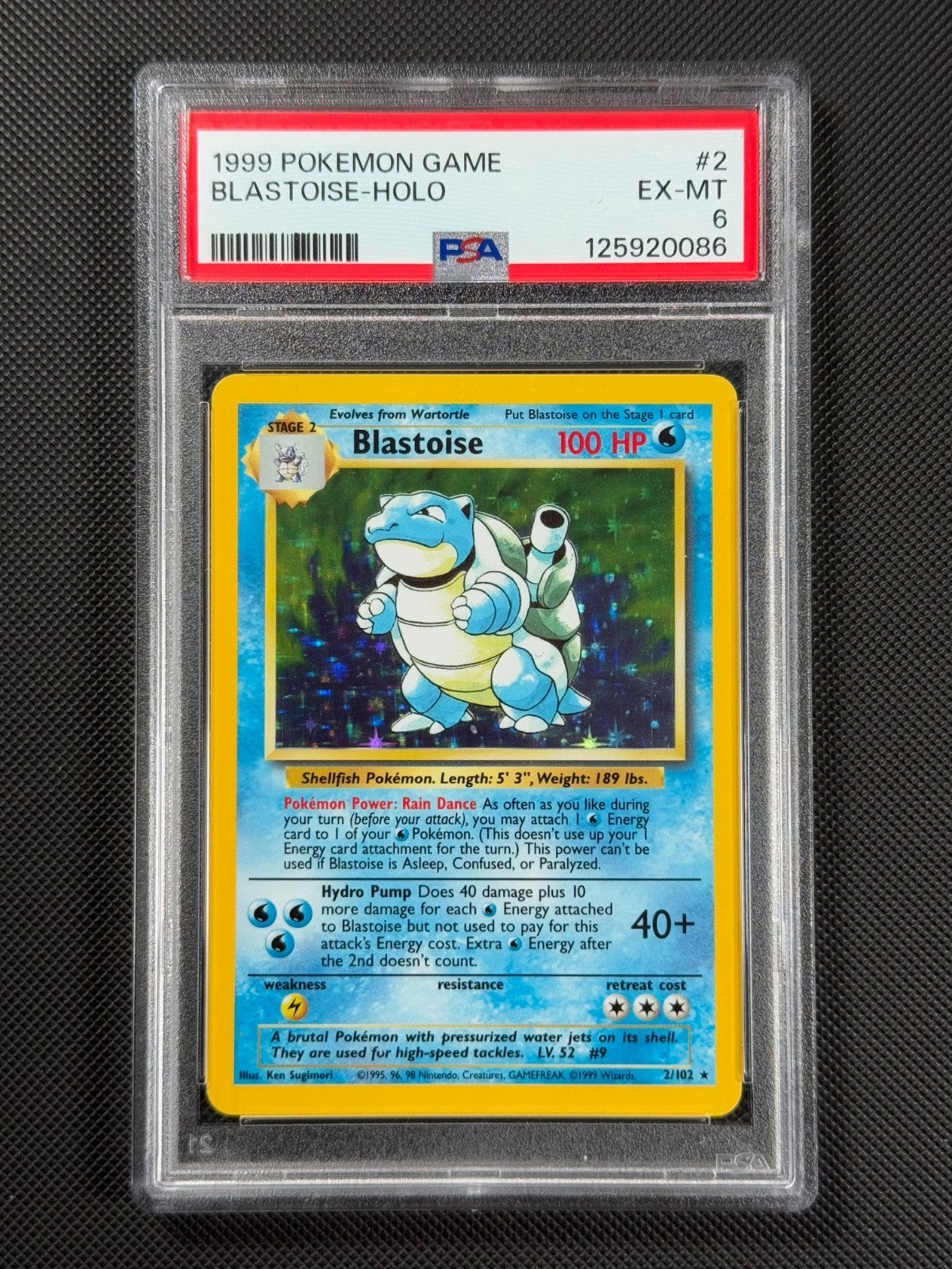 PSA 6 Blastoise 2/102 HOLO Pokémon Card WOTC Base Set Rare Holo EX-MT0