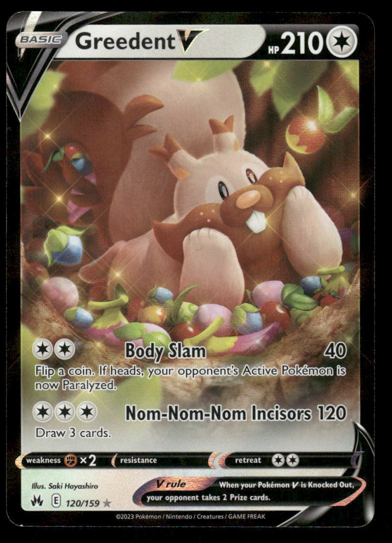 Pokemon Cards Greedent V 120/159 Crown Zenith Holo Rare V NM *30