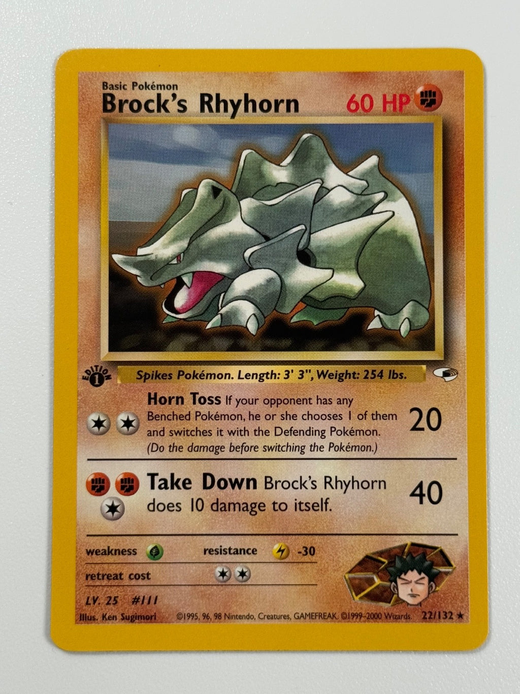 Pokémon Cards Brock's Rhyhorn 22/132 1ST EDITION Gym Heroes WOTC Non Holo Rare0