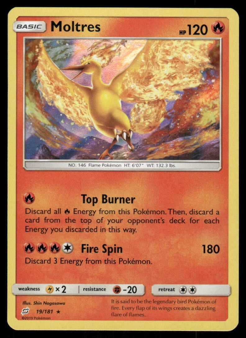 Pokemon Cards Moltres 19/181 Team Up Sun & Moon Holo Rare NM0