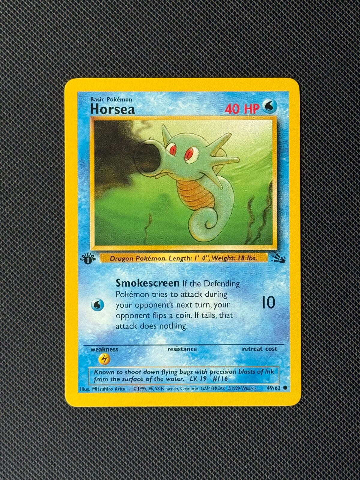 Horsea 49/62 1st Edition Pokémon Card Fossil Common WOTC NM0