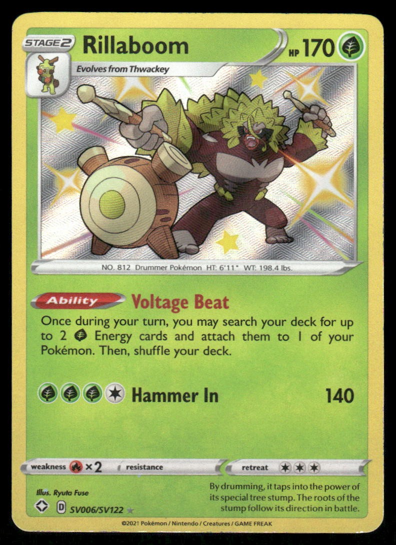 Pokemon Cards Rillaboom SV006/SV122 Shining Fates Shiny Vault Rare Shiny NM0