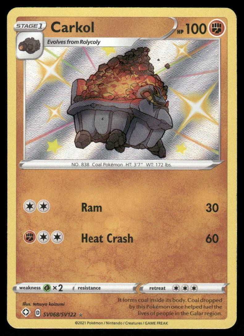 Pokemon Cards Carkol SV068/SV122 Shining Fates Shiny Vault Rare Shiny NM0