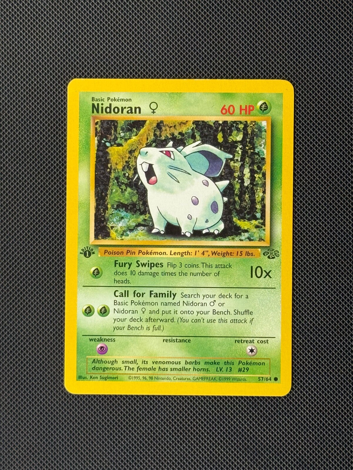 Nidoran 57/64 1st Edition Pokémon Card Jungle Common WOTC NM0