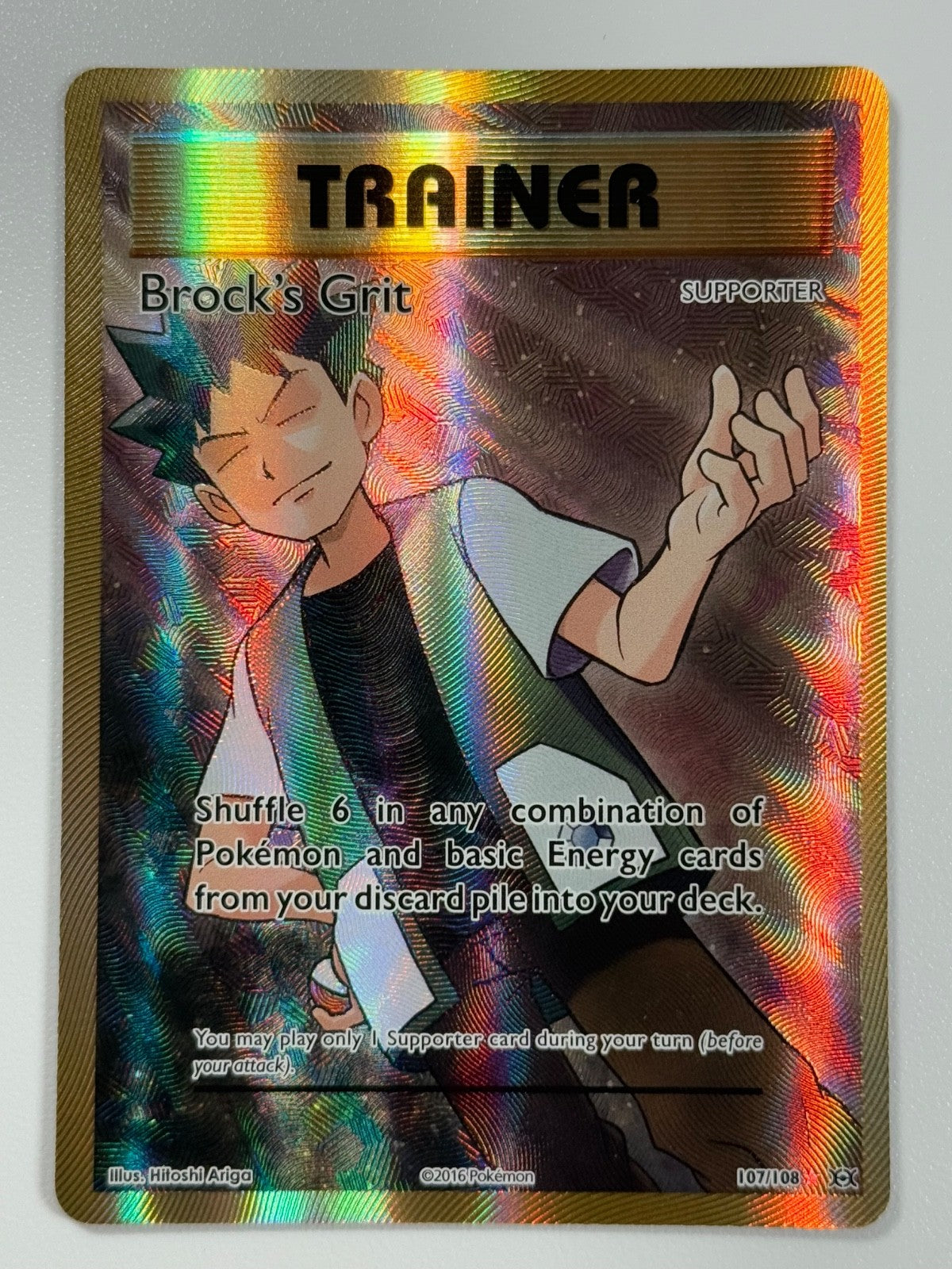 Pokémon Cards Brock's Grit 107/108 Evolutions XY Full Art Holo Trainer Rare0