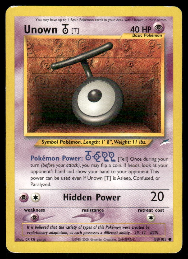 Pokemon Cards Unown [T] 88/105 UNLIMITED Neo Destiny Common MP0