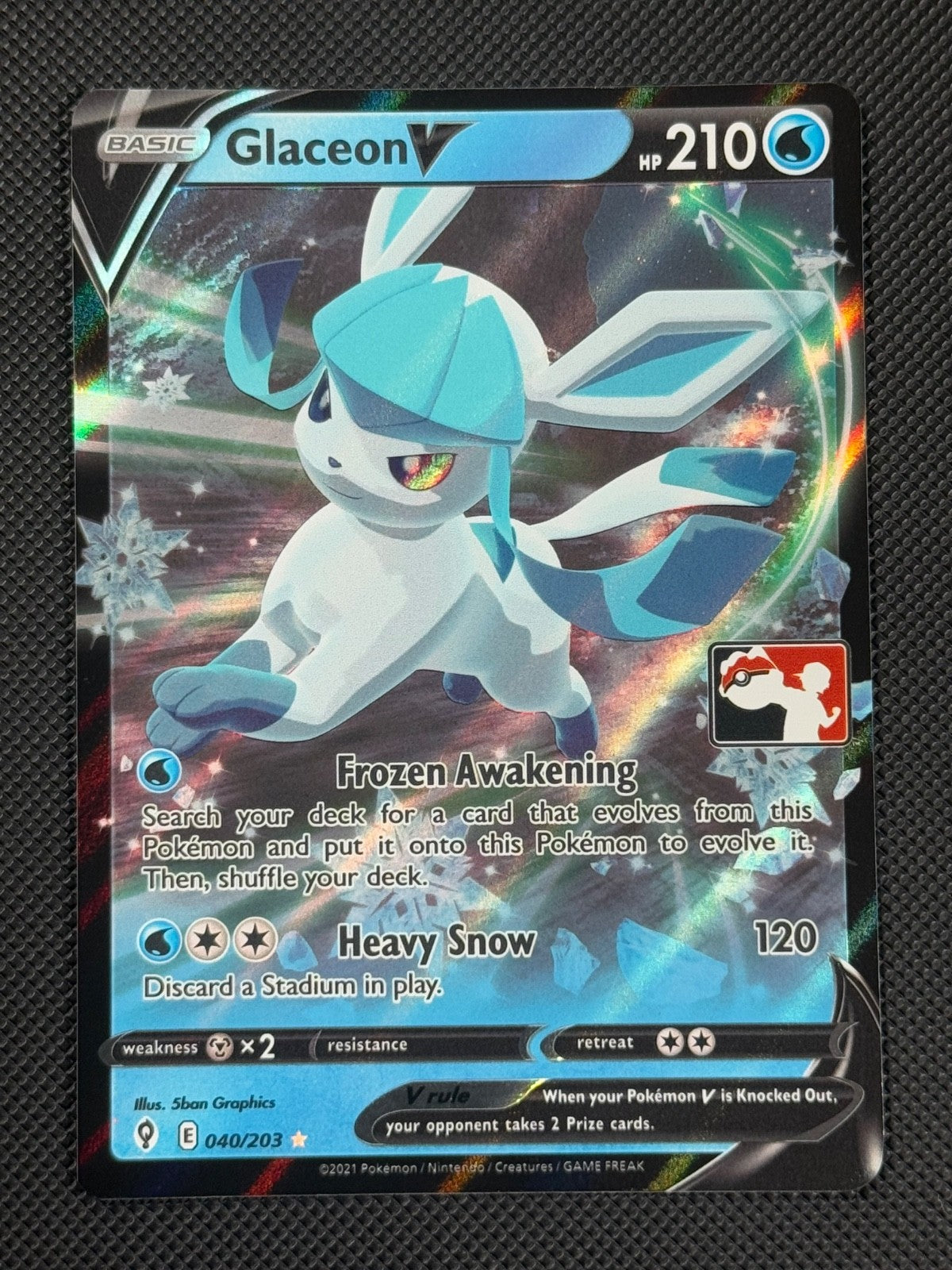 Glaceon V 040/203 PRIZE PACK Pokémon Card Swsh07: Evolving Skies Holo0