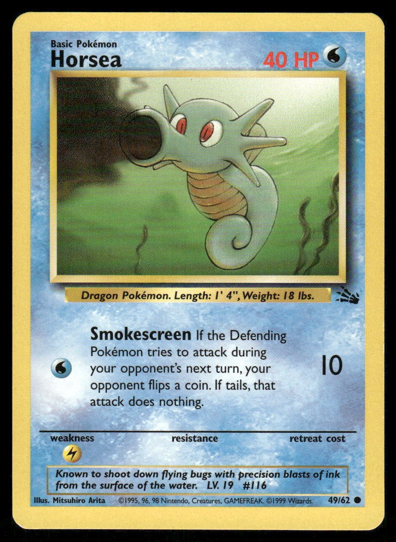 Pokemon Cards Horsea 49/62 UNLIMITED Fossil WOTC Common LP *20