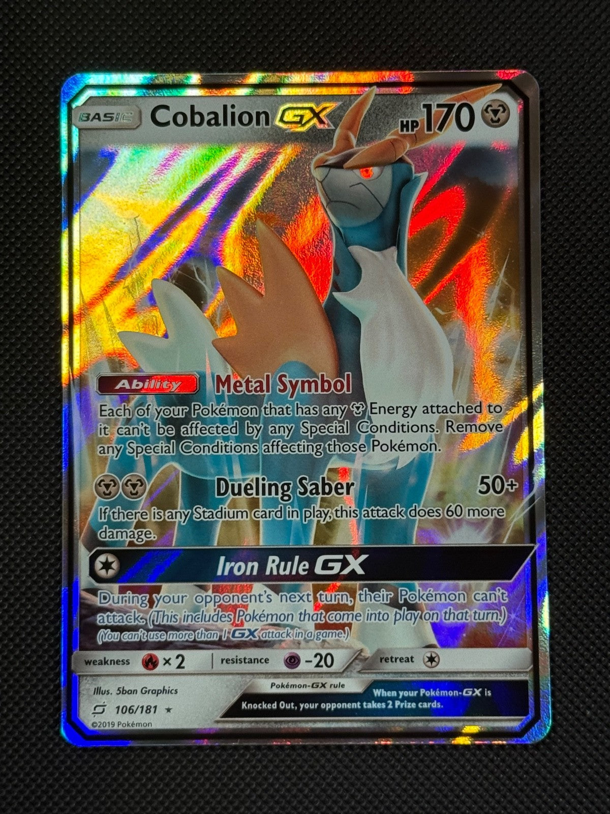 Cobalion GX 106/181 HOLO Pokémon Card Sun & Moon Team Up Rare0