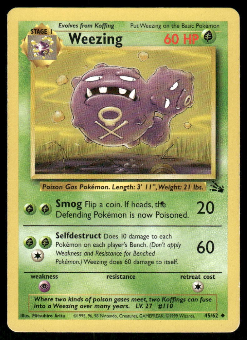 Pokemon Cards Weezing 45/62 UNLIMITED Fossil WOTC Uncommon LP0