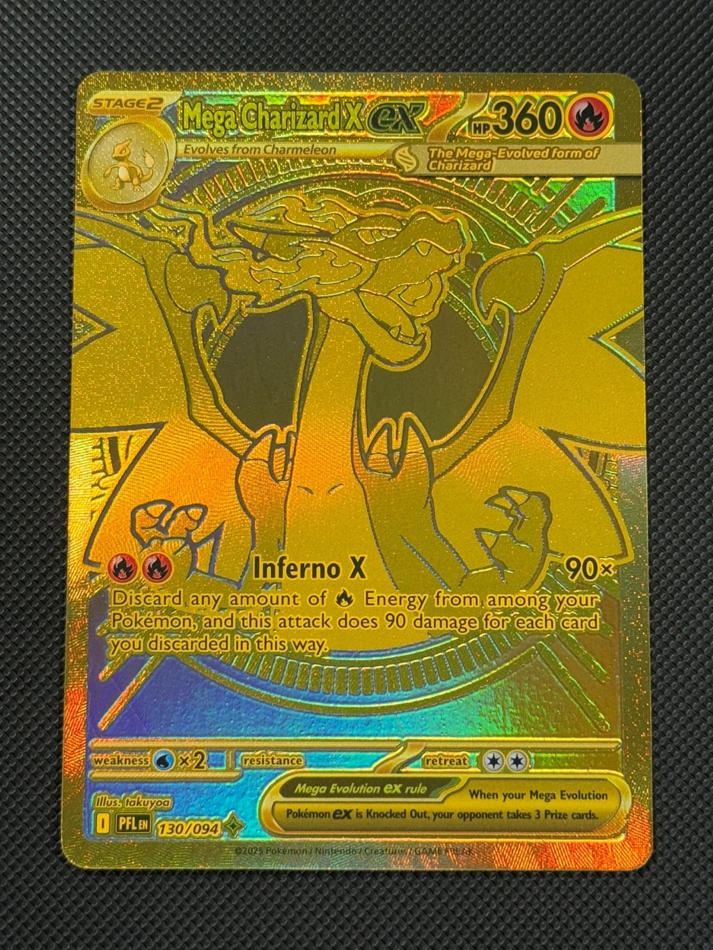 Mega Charizard X ex 130/094 MEGA HYPER RARE Pokémon Card Phantasmal Flames Holo 0