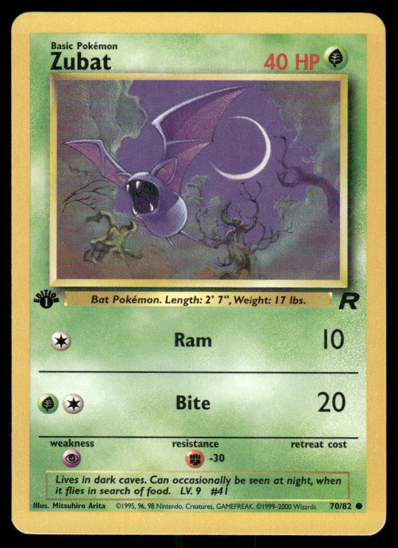 Pokemon Cards Zubat 70/82 1ST EDITION Team Rocket Common LP0