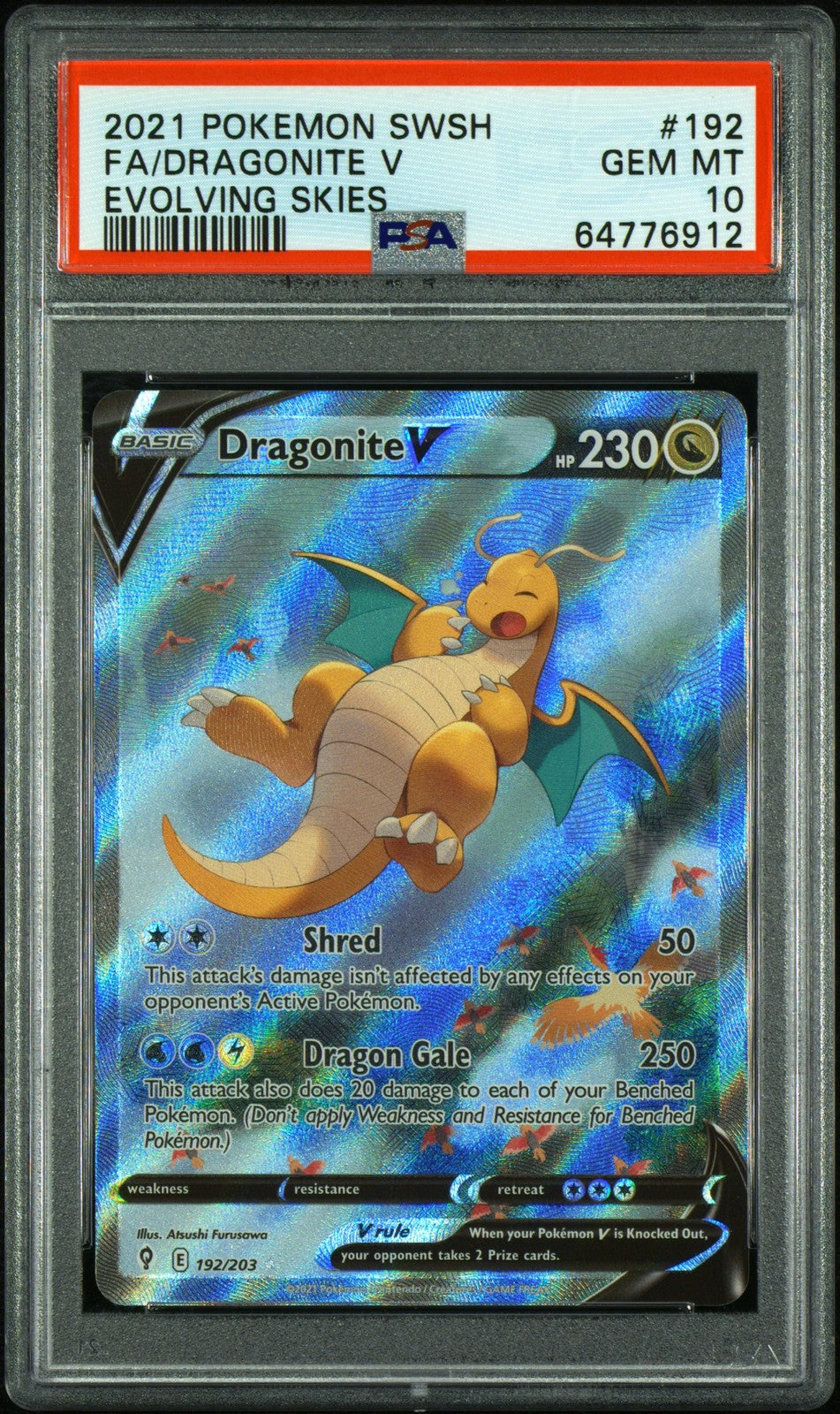 Pokemon Card Dragonite V 192/203 Alt Art SWSH Evolving Skies PSA 100