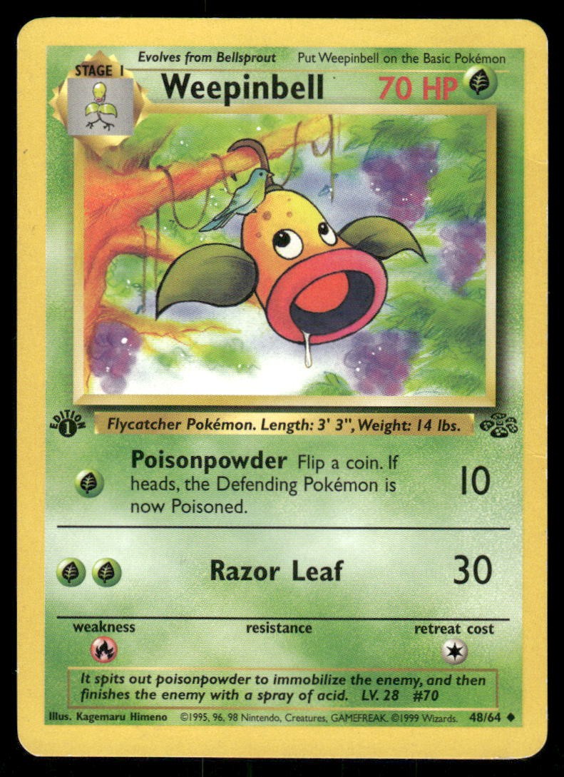 Pokemon Cards Weepinbell 48/64 1ST EDITION Jungle Uncommon MP0
