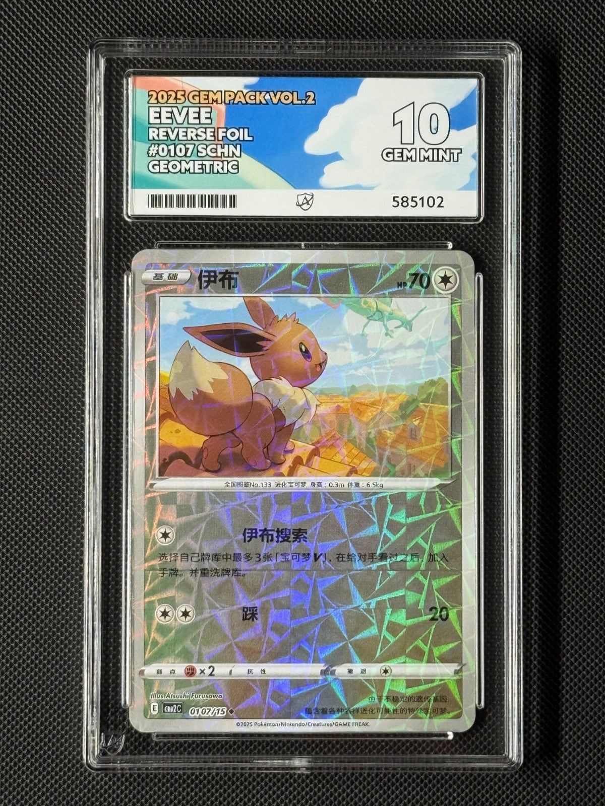 ACE 10 Eevee 0107/15 Chinese Pokémon Card CBB2C GEM Pack Vol.2 GEM MINT0