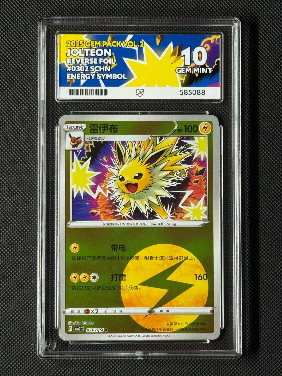 ACE 10 Jolteon 0302/14 Chinese Pokémon Card CBB2C GEM Pack Vol.2 GEM MINT0