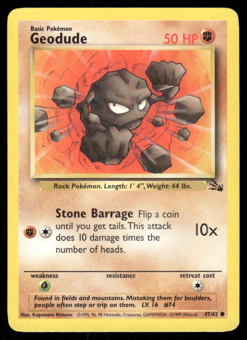 Pokemon Cards Geodude 47/62 UNLIMITED Fossil WOTC Common NM0