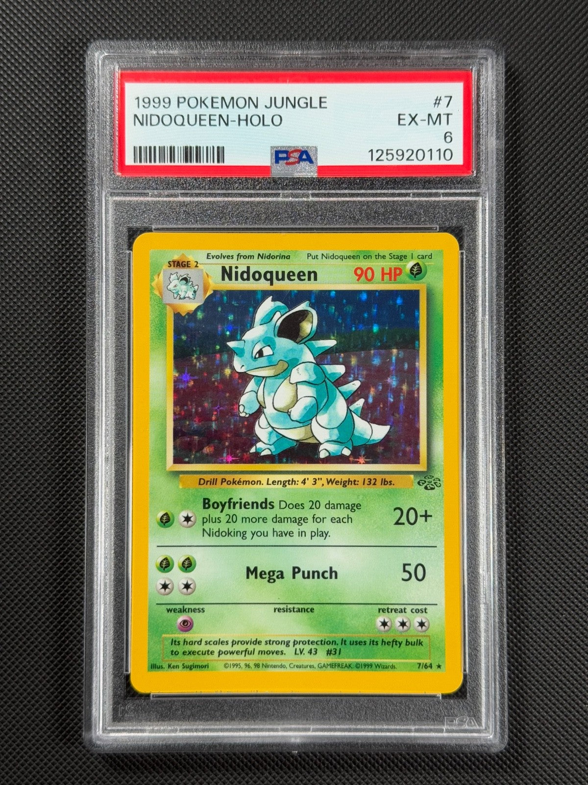 PSA 6 Nidoqueen 7/64 HOLO Pokémon Card WOTC Jungle Rare Holo EX-MT0
