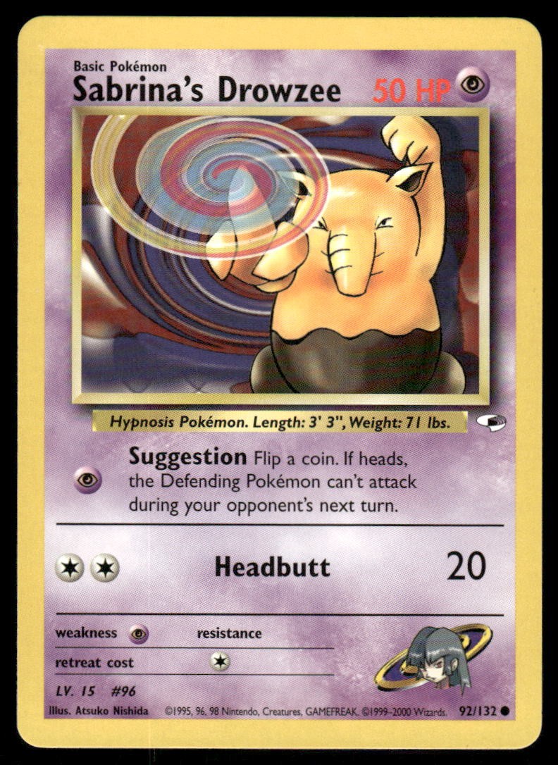 Pokemon Cards Sabrina's Drowzee 92/132 UNLIMITED Gym Heroes WOTC Common NM0