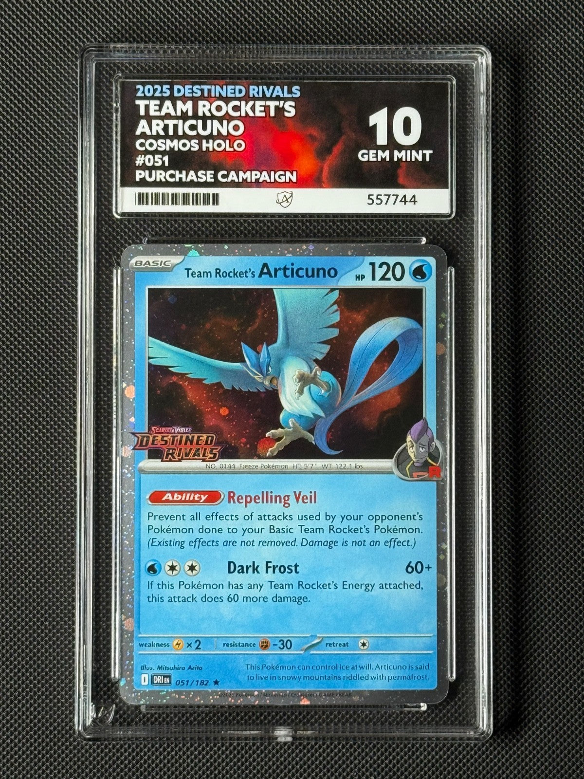 ACE 10 Team Rocket's Articuno 051/182 Stamped Pokémon Card Destined GEM MINT0