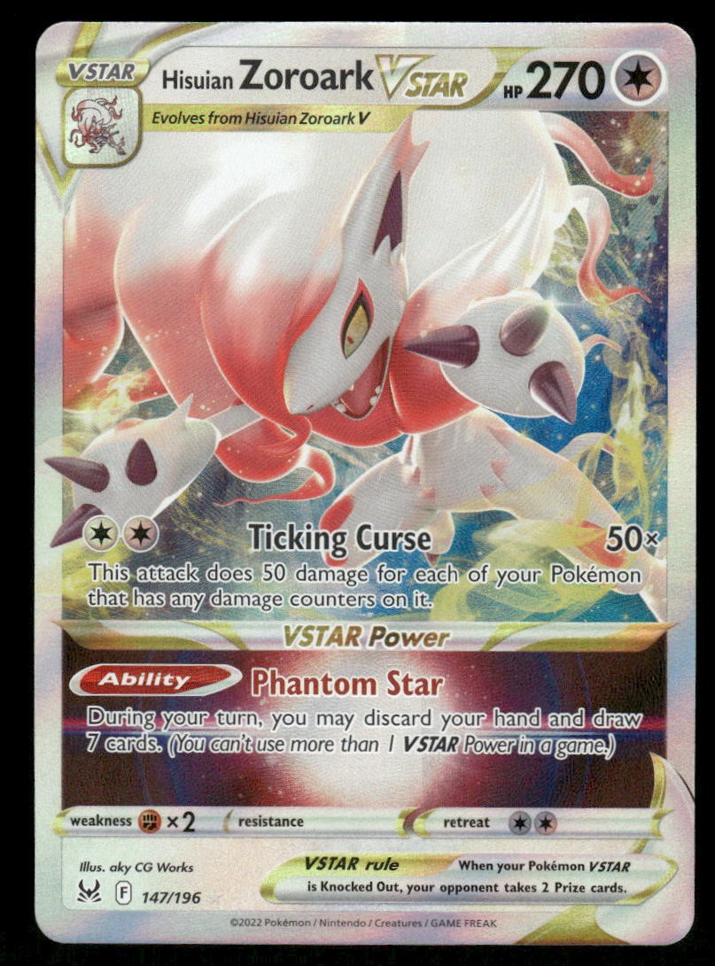 Pokemon Cards Hisuian Zoroark VSTAR 147/196 Lost Origin Holo Rare VSTAR NM *10