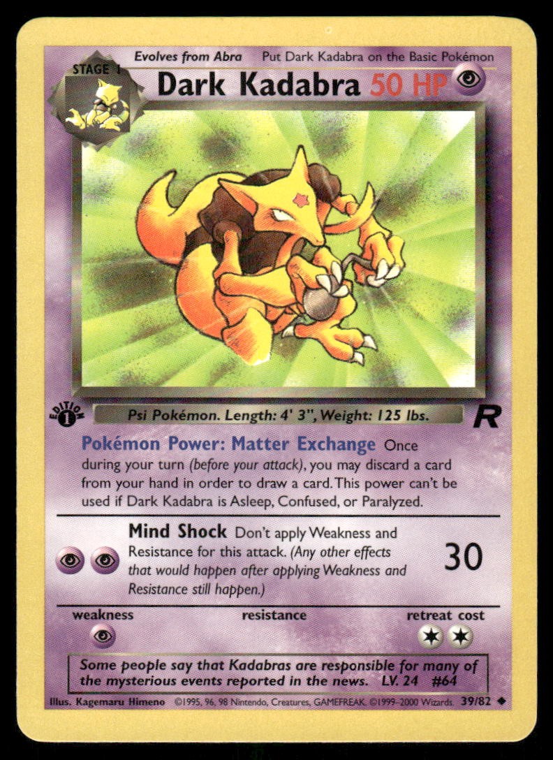 Pokemon Cards Dark Kadabra 39/82 1ST EDITION Team Rocket WOTC Uncommon NM0