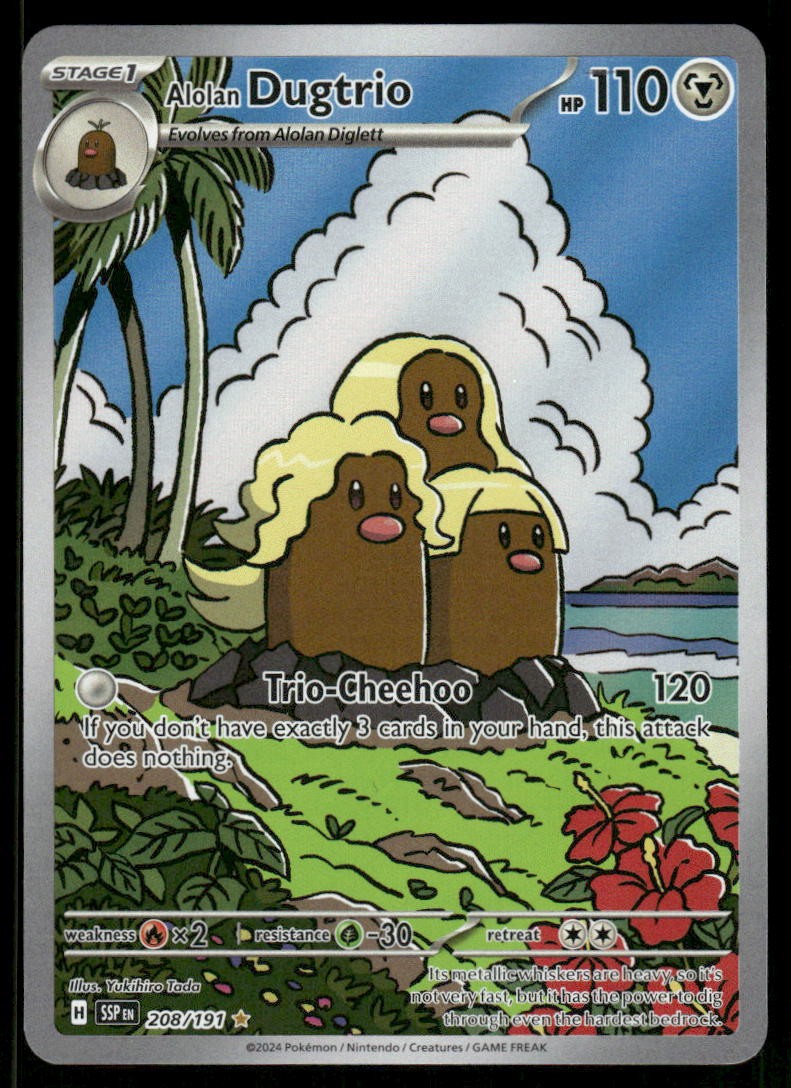 Pokemon Cards Alolan Dugtrio 208/191 Surging Sparks Illustration Rare NM0